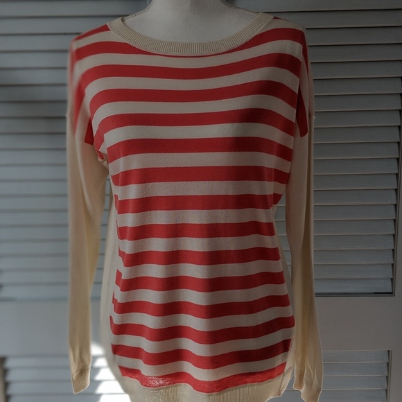 Talbots Coral and Cream Color Striped Sweater - Picture 3 of 7